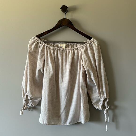 EUC MICHAEL MICHAEL KORS GINGHAM OFF THE SHOULDER 3/4 SLEEVE TOP SIZE MEDIUM - Picture 1 of 4